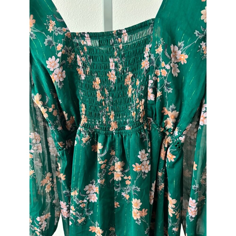Peasant Top XL Floral Cottagecore Sheer Sleeves Crochet Smock Waist Boho Fairy - Picture 14 of 16